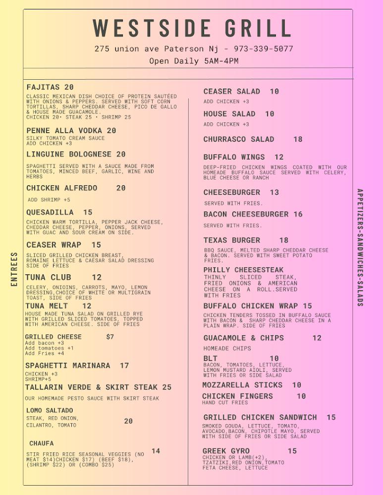Westside Grill Diner Menu image 1