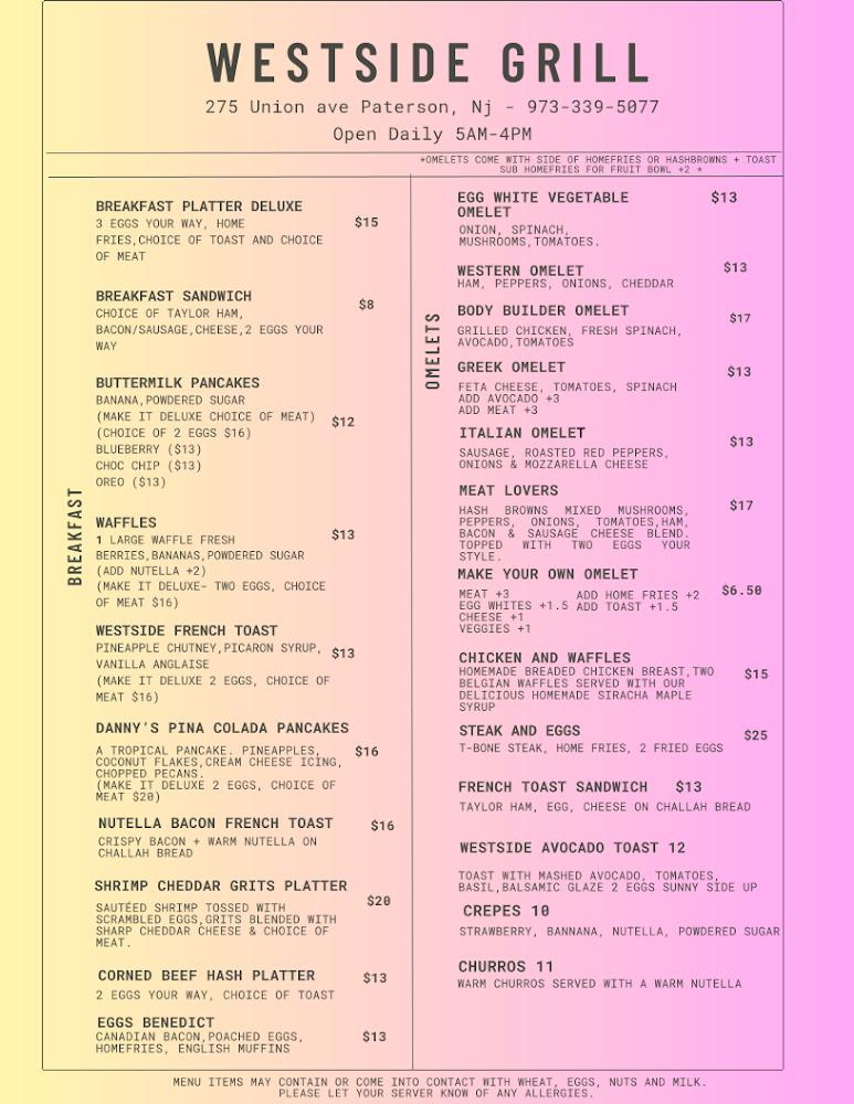 Westside Grill Diner Menu image 2